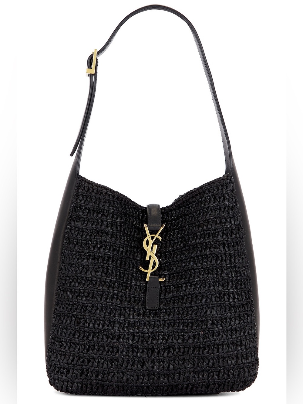 Saint Laurent YSL Small Le 5 A 7 Hobo Bag in Black Raffia NWOT